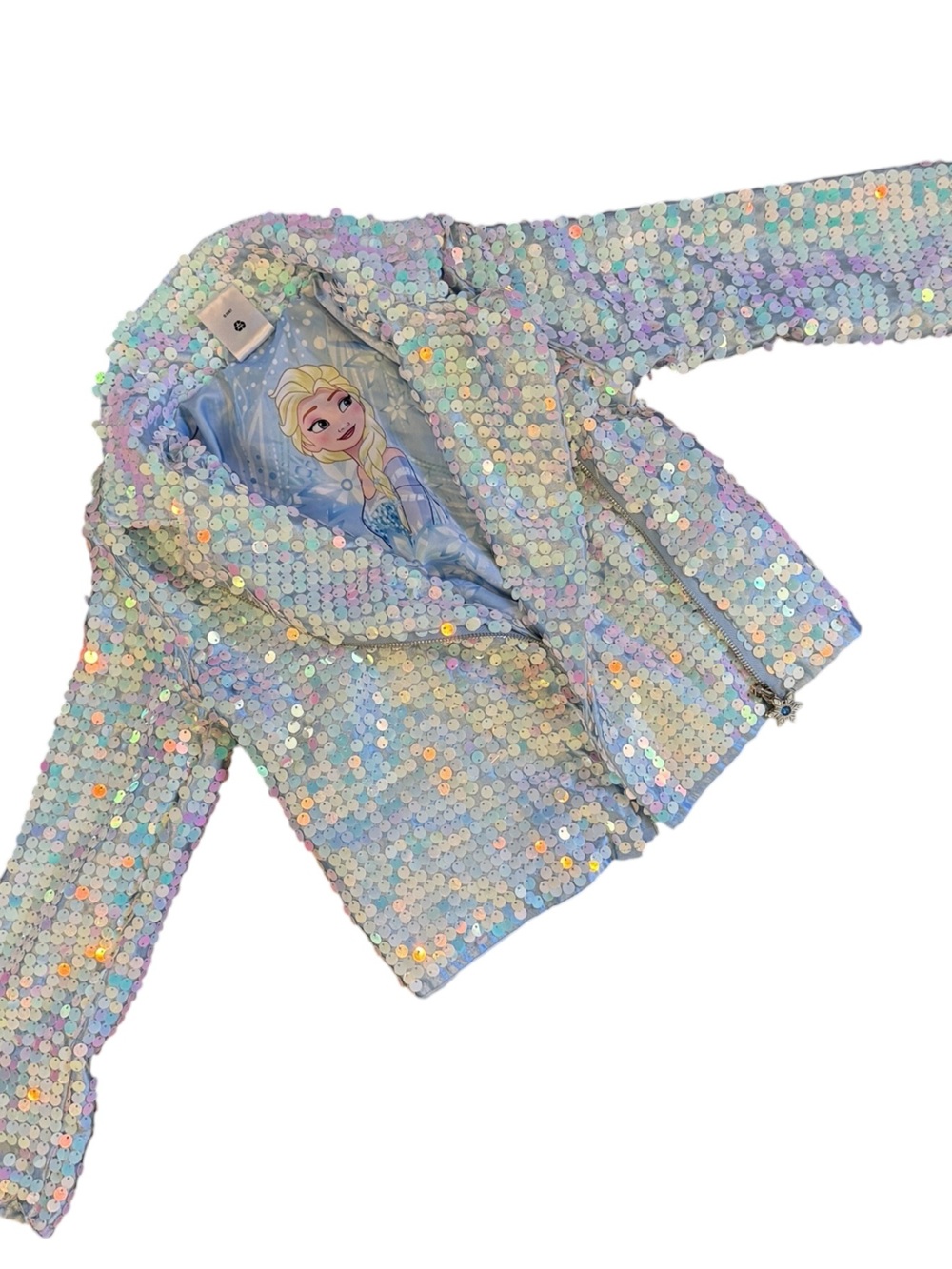 Disney Girls Sequin Jacket with Elsa Graphic - Iridescent Light Blue